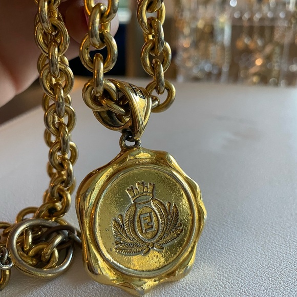 FENDI GOLD FF logo charm NECKLACE - Picture 7 of 8